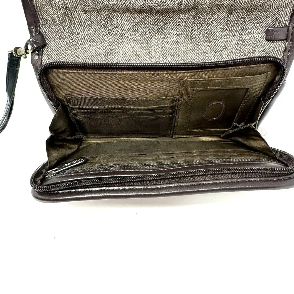 Thirty One Wallet Clutch Gray Black Bag Compact Travel Wrist Strap Snap‎ Zipper
